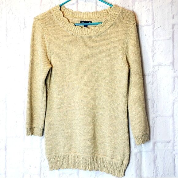 GAP Scalloped Neckline Metallic Knit Pullover Sweater - Picture 1 of 8